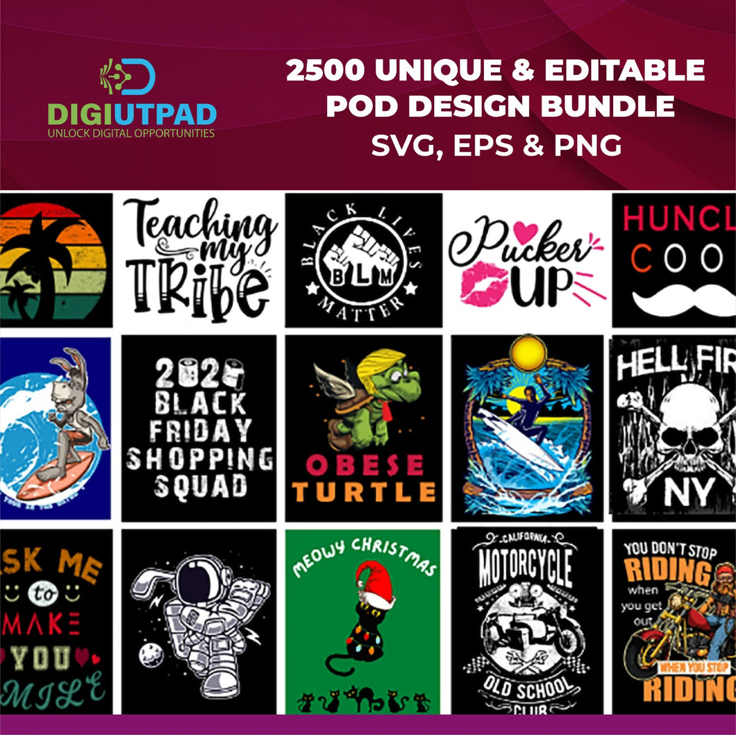 DIGIUTPAD™ 2500+ Unique T-Shirt Design POD Bundle