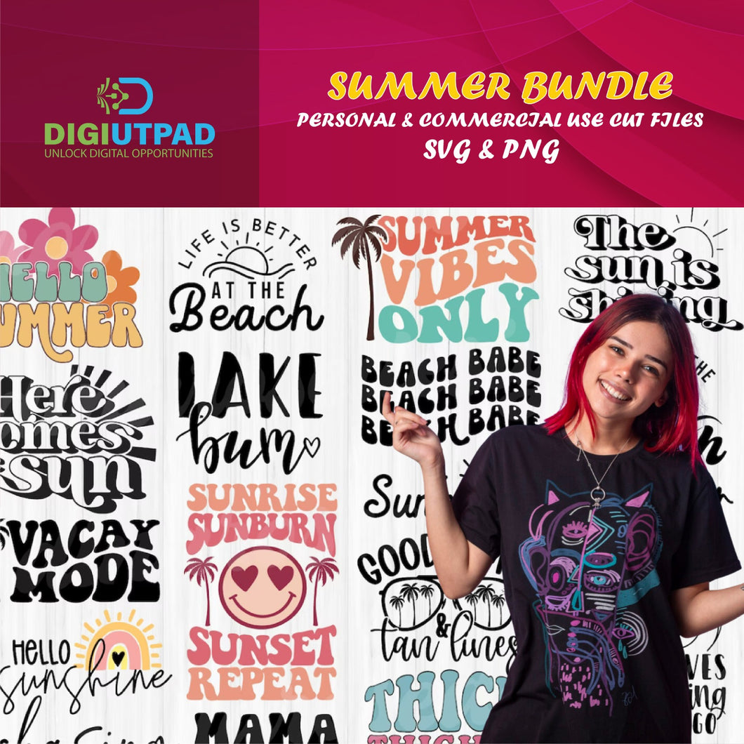 DIGIUTPAD™ Summer Time 20+ SVG & PNG T-shirt Design Bundle